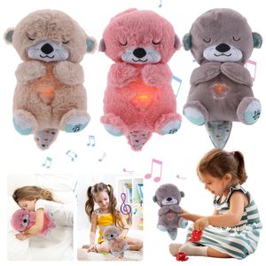 Baby Breathing Bear Baby Songencing Otter Music Iluminação Toy Baby Plush Doll Toy Songencing Music Sleep Companion Toy 240514