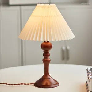 Table Lamps Japanese Pleated Skirt Lamp Modern Simple Living Room Bedroom Bedside Decor Lighting Fixtures Wood Dining Desk Light