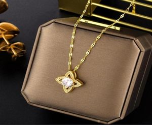Classic Titanium steel flower Pendant Necklaces 18K gold plated White diamonds women Luck choker necklace Designer Jewelry TI093583456996
