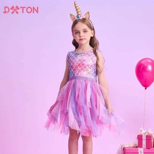 Flickas klänningar kläder sätter dxton sommar ärmlös tjejklänning oregelbunden ren barn prinsessa klänning sjöjungfru parti prom boll barns kläder 3-12y wx5.23