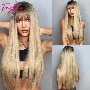 Synthetic Wigs Light Blonde Synthetic Wigs long straight brown blonde hair wig suitable for white women middle part role-playing natural hair heat-resistant Q240523