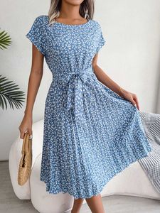 الفساتين غير الرسمية الأساسية للسيدات الصيف بطبعة عبيد قصيرة من الرقيق فستان Y240524