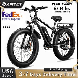 Bikes AMYET EB26 Adult Electric Bicycle 1000W 48V 15AH 26 Fat Tire Mountain 31mph Dual Shock Absorber Ebike Q0523