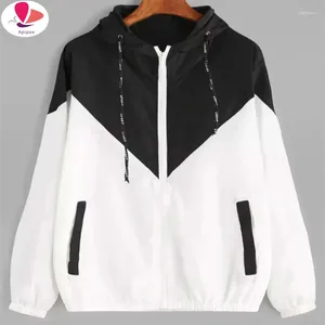 Frauenjacken Frühling Herbst Kapuzejacke Harajuku Reißverschluss Taschen Bomber Frauen lässige Farbblockmäntel Streetwear Outwear Kleidung