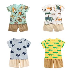 Sanlutoz Cartoon Boys Clothing Sets Summer Short Sleeve Cotton Tops + Baby Shorts 2Pcs Casual L2405