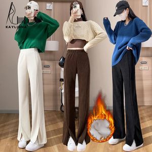 Frauenhosen hohe Taille Winterkleidung für Frauen Hächter Streetwear Herbst Koreanische Modehose Frauen Flare warme Kleidung 240524