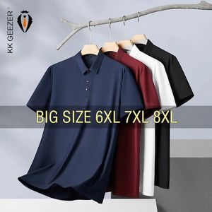 Män polo skjorta kort ärm sommar cool tunna överdimensionerade 5xl 6xl 7xl 8xl plus size t -shirt andningsbar lös mode mjuk 240524