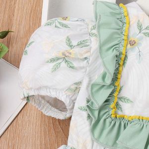 4-7Y Toddler Kids Girl Summer Princess Short Puff Sleeve Floral Print Ruffle A-line Dress