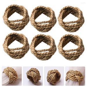 Table Cloth 6 Pcs Woven Napkin Rings Holders Straw For Tables Rural Buckles Hand