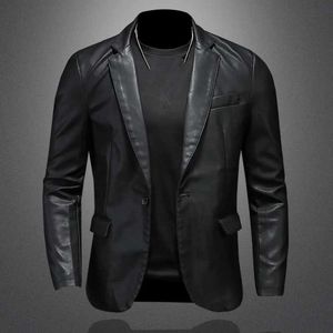 Herrjackor Nya herrarna Slim Fit Leather Jacket PU Casual Motorcykeljacka med en Lapel Black Motorcykel Läder Suede Coat for Men 5XL Q240523