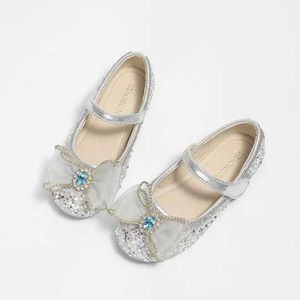 Кружевая обувь кружевная лук детская обувь девочка принцесса танцевальная вечеринка свадебная обувь новая весенняя детская квартира летние девочки сандалии CSH1571 Q240523