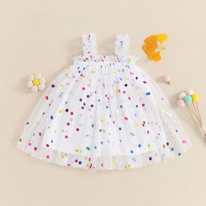 0-4Y Summer Toddler Kids Girls Princess Dress Ruffles ärmlös färgglad polka dot tryck cami mesh tutu sundress