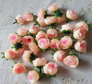 Hela 100st konstgjorda blommor huvuden rosa konstgjorda rosknoppar konstgjorda blommor för bröllopsdekorationer julfest silk5314058
