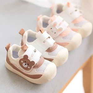 Children Sneakers For Spring.Summer Baby Air Permeable Mesh Cute Cartoon Walking Shoes Boys Girls Bunny bear Sticker Casual Shoe 240524