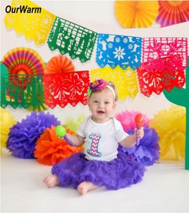 OurWarm Fiesta Themed Birthday Party Decorations Serape Table Runner Felt Banner Paper Fan for Mexican Wedding Party Supplies5081751