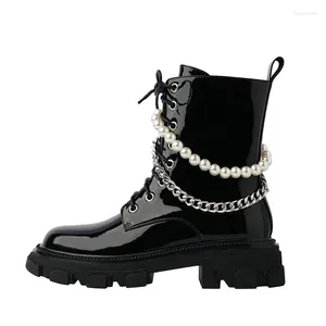 Boots Fashion High Top Women Punk Style Chain Motorcycle String Bead Casual Shoes Comfortable Thick Sole