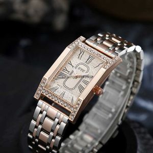 Live broadcast of new womens rectangular watch with diamond inlay fashionable and luxurious steel strip Roman digital student