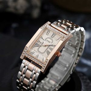 Broadcast Live of New Womens Womens Retangular Watch com Diamond Inlay Moda e luxuosa Student Roman Digital Student