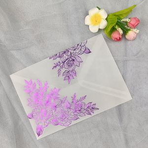 25X Silver Purple Red Blue Rose Gold Flower Foil Bronzing Transparent Envelopes Clear Litmus Paper For A7 Wedding Invitation