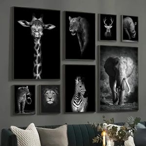 Schwarz -Weiß -Tierplakat Home Dekoration Löwe Elefant Leinwand Malerei Realismus Bild modernes gedrucktes Wohnzimmer