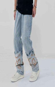 Ankle Detachable Embroidery Jeans Men and Women Patchwork Washed Denim Pants Straight High Street Loose Casual Jeans Trousers T2201959179
