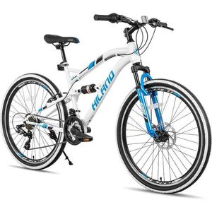 Cyklar Hiland 26 tums mountainbike helt upphängd 21 hastighets körtåg med skivbroms MTB -cykel Q240523