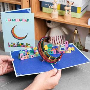 Hediye Kartları Tebrik Kartları Eid Mubarak Kart Pop Up İslam Festivali Hediye Kartı WX5.22