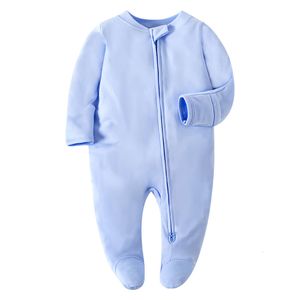 Baby Footed Sleepwear, Cotton, White, Soft, Zipper, One Piece Pamas, nyfödda kläder, 0-12 månader L2405