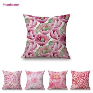 Pillow Spring Flower Petal Pink Rose Buds Home Decorative Cotton Linen Sofa Throw Case Car Chair Seat Cover