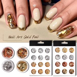 12st glitter aluminium guldblad folie paljetter krom pulver naglar oregelbunden klistermärke paillettes konst dekor manikyr tillbehör