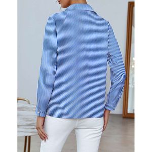 Moda Bloups feminina Blue clássico Botão de impressão de listra longa Camisa de manga longa FIXA 2024 Camisas de roupas femininas de verão 5xl