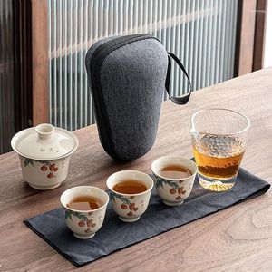 Чайные наборы ретро -завод пепла чайные чашки керамические портативные сумки чайник.