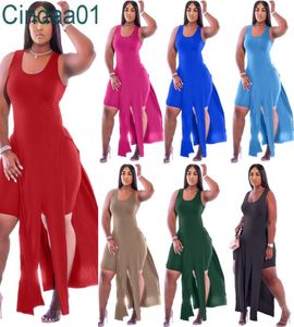 Sexig ärmlös plus -storlek kvinnor långa maxi klänningar mode sommar fast färg väst split shorts casual två stycken set outfits clubwe5877601