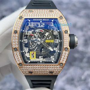 럭셔리 손목 시계 RM 기계식 자동 시계 스포츠 시계 RM030 원래 다이아몬드 18K 로즈 골드 재료 중공 디자인 캘린더 동적 Storag MRQ1