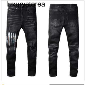 Herrendesigner Jeans High Elastics Distressed Ripped Slim Fit Motorcycle Biker Denim für Männermodische schwarze Hosen#030 28-38