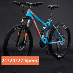Bikes 24/26 inch soft tailed mountain bike dual shock absorber bike 21/24/27 speed off-road MTB bike mechanical disc brake Q240523
