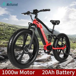 Велосипеды Натаниэль 26 -дюймовый электрический велосипед 1000W 48V 15AH/17AH/20AH Батарея 4,0 Спортивные горы Мужские мужские мужчина Q240523