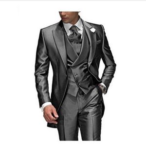 Серый мужской мужской костюм для свадьбы в пик отворотов 3 штуки жениха смокинг Свадебный костюм для мужчин на заказ брюки.