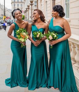 Afrika için bir omuz nedime elbiseleri benzersiz tasarım tam uzunlukta düğün konuk elbisesi genç hizmetçi onur elbise şeridi elastik ipek gibi saten parti elbiseleri