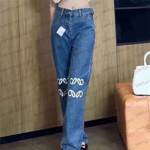 Ha1n broderade mönster denim byxor märken kvinnor designer jeans högkvalitativa damer jean pant streetwear