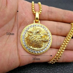 Iced Out Wolf Head Halsband hängen för kvinnor/män 14K guld strasshalsband Hip Hop bling smycken