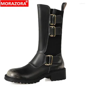 Boots Morazora 2024 Piattaforma in pelle genuina moto moto retrò con tacchi medici quadrati medi inverno inverno