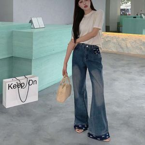 Vestidos casuais básicos mm24 letras impressas da moda lavadas jeans versáteis de perna reta versátil