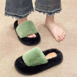 2024 Autumn And Winter Fluffy Slippers Fairy Wind Indoor Thick Bottom Silent Non-Slip Fashion Everything Cute Warm Cotton Slippers