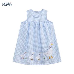 소녀의 드레스 의류 세트 Little Maven 2024 Childrens Clothing Summer Plaid Dress Dress Baby Girl Cartoon Duck Clothing Childrens 의류 조끼 WX5.23