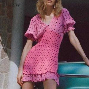 Podstawowe sukienki swobodne Kobiety Chicka Polka Dot Party Mini sukienki 2020 V Szyja Krótka plisowana sukienka żeńska Elastyczna sukienka Casual Sukienka Vestidos Y240524