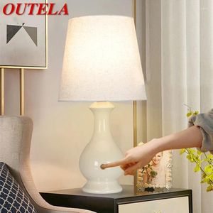 Tischlampen Outela zeitgenössische Keramik Lampe LED Creative Touch Dimmbares einfaches weißes Schreibtisch Licht für Wohnzimmer Schlafzimmer