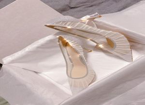 Bombas de tecido de glitter prateado metálico com sobreposição de tule de marfim Sapatos de casamento de casamentos saltos UE 3 a 40 TRADINGBELE5376092