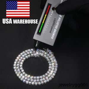 USA Warehouse Wholesale 4mm-6mm VVS Moissanite pass diamond tester Tennis Chain 925 Sterling Silver Men Women Fine Jewelry Tennis Necklace