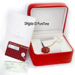 Hight Quality Red Leather Watch Box Wholesale Mens Womens Watches Original Box Certificate Card Present Pappersväskor ombox Square för Pureti 233N